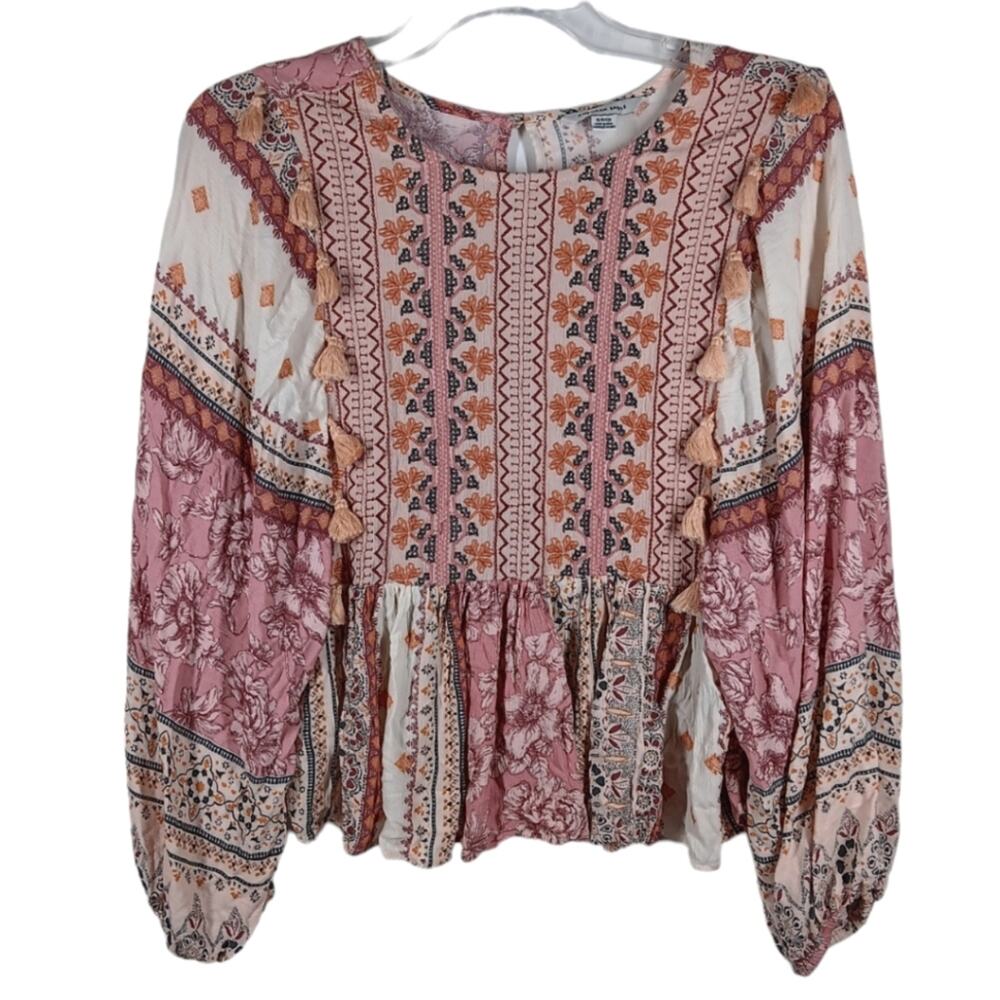 American Eagle Boho Tassel Peasant Blouse size Small